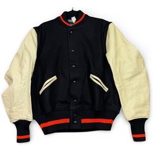 Vintage Whiting Los Angeles Varsity Bomber Jacket Xl Black Leather Wool 1960s